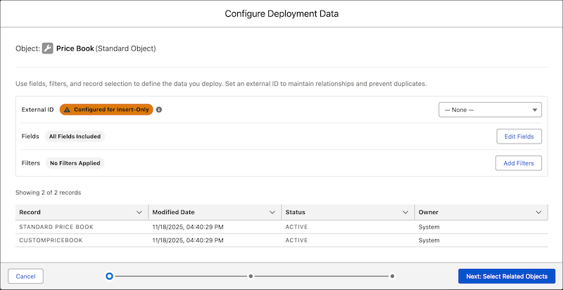 Configurare l'oggetto Listino prezzi e selezionare i record da confermare.