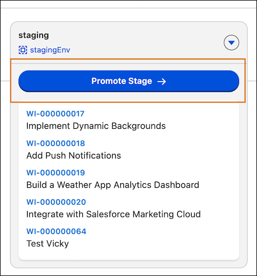 Pipeline with stage promotion button
