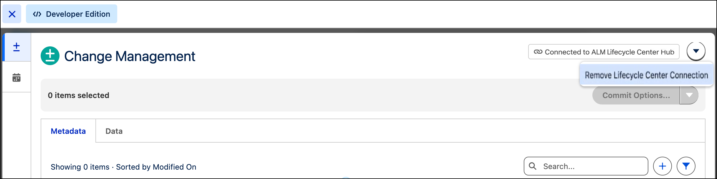 Option in the Change Management page to remove Lifecycle Center connection.