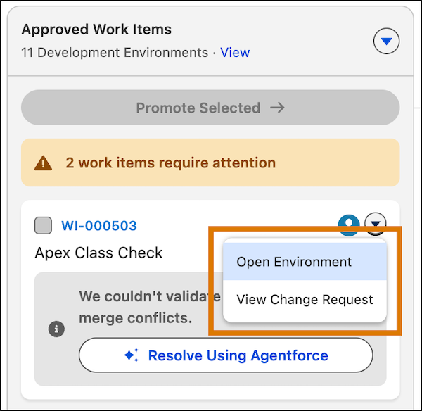 Work item failure message with the View Details link highlighted.