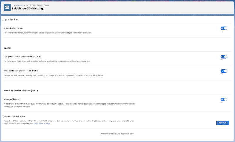Siden Salesforce CDN-indstillinger