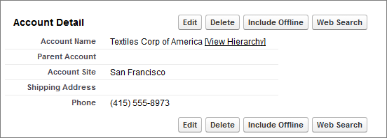 Account record detail page with a custom button
