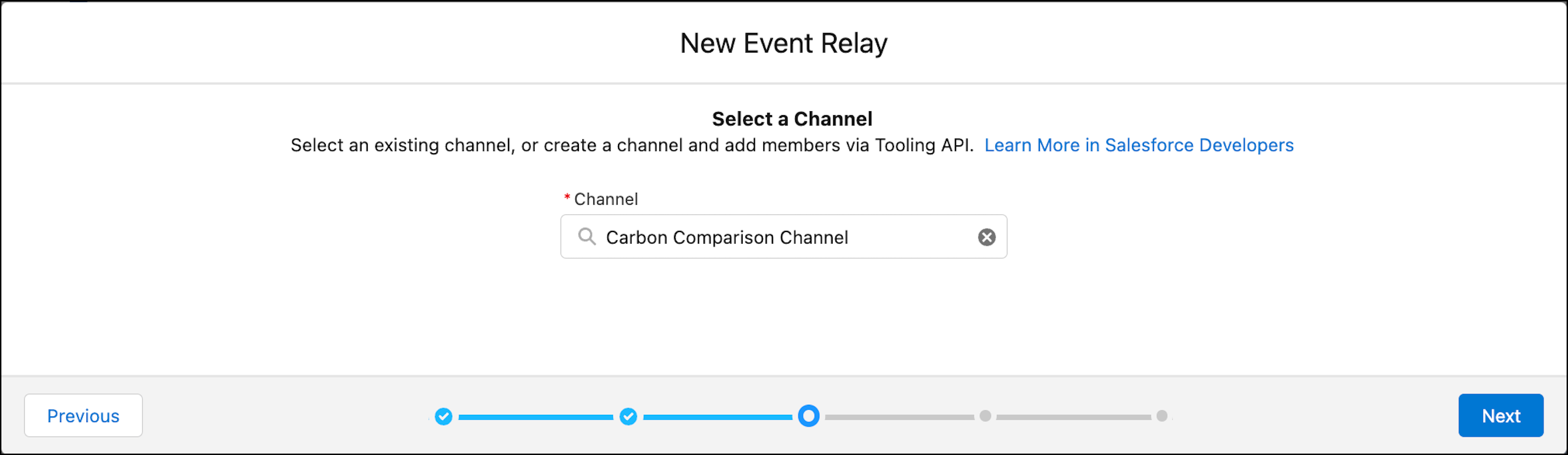 Select a channel for the event relay