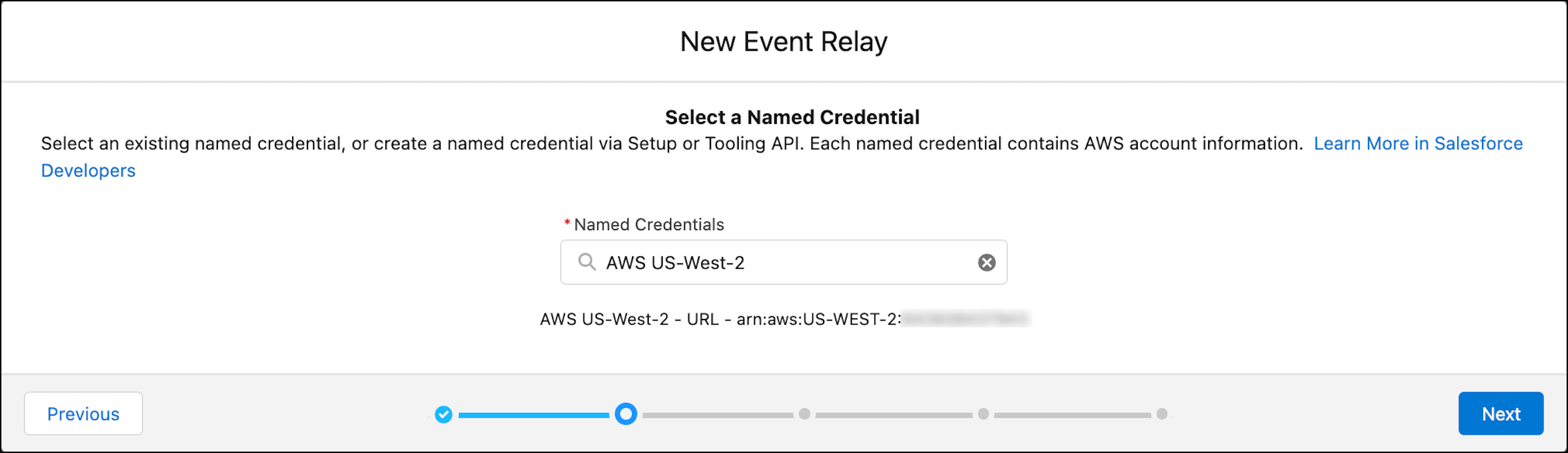 Select a named credential for the event relay