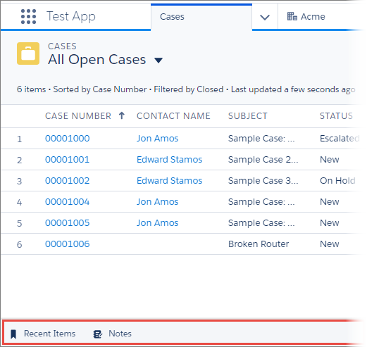 Screen shot of a Lightning app with a utility bar.