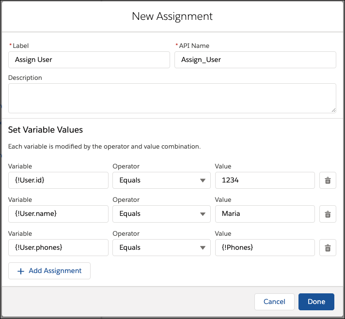Assign the static values for id and name, and the phone array for phones.