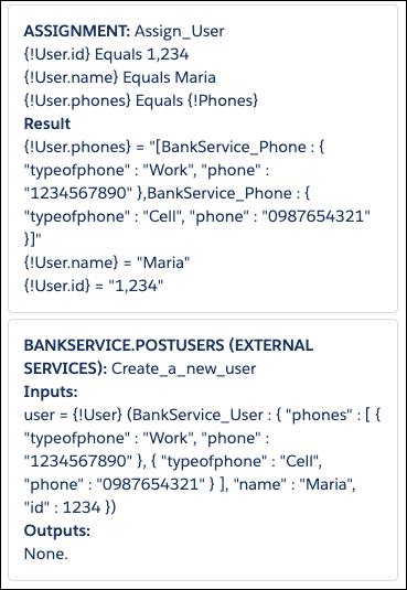 Debug result showing Assignment and Bankservice.postusers completed.