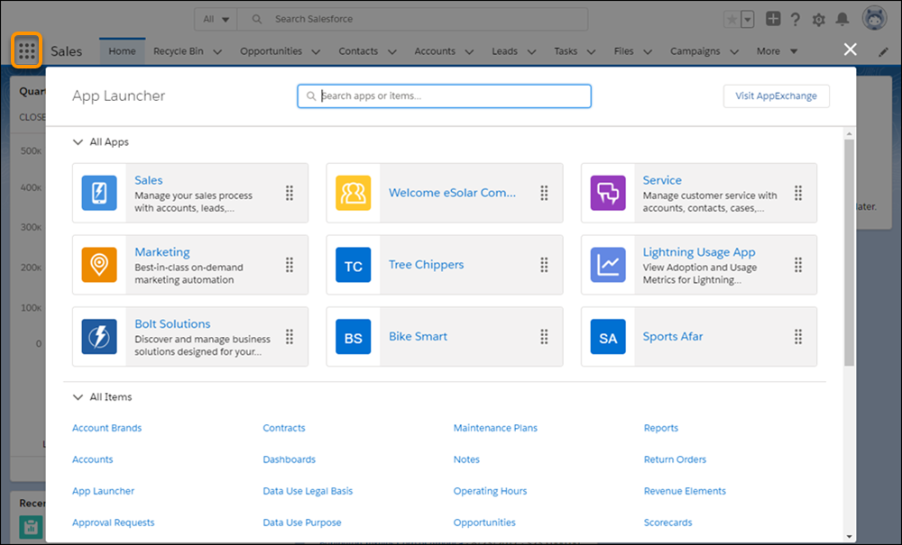 Appstartaren i Lightning Experience
