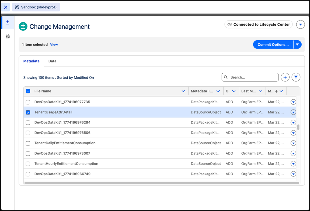 Change Management tab