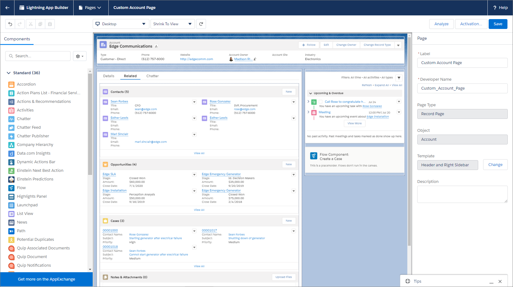 Interfaz de usuario del Generador de aplicaciones Lightning