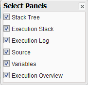 Developer Console Log Inspector Select Panels window