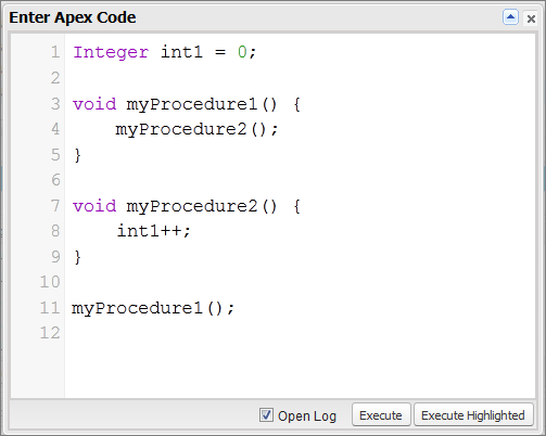 Enter Apex Code window