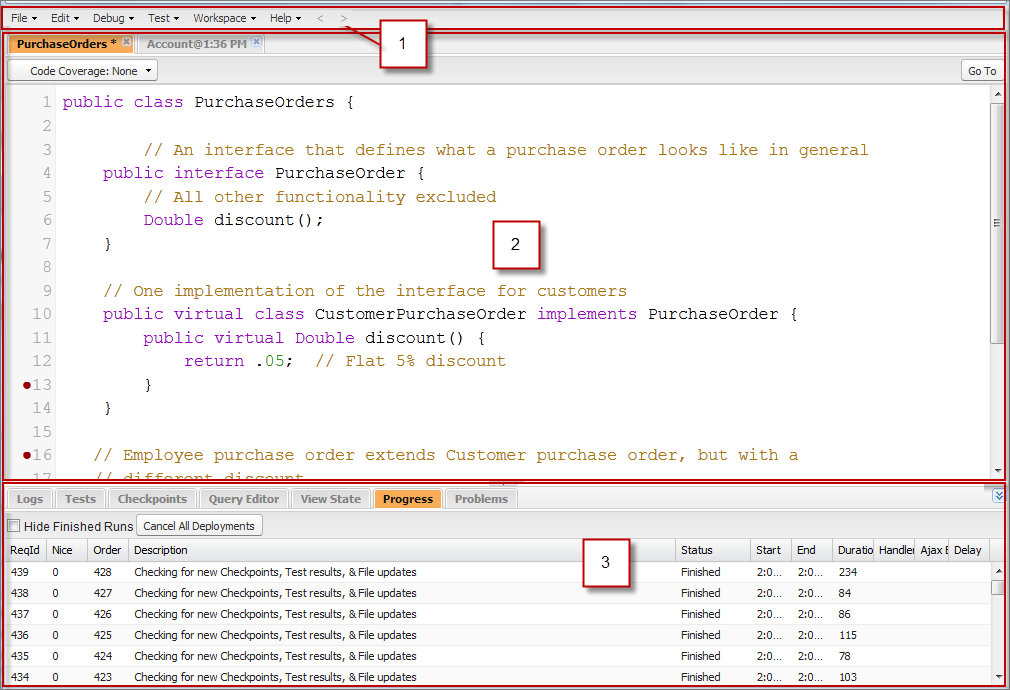 Developer Console layout