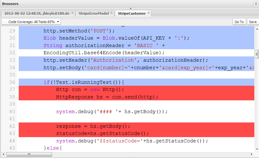 Code coverage in the Developer Console