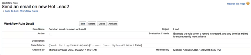 Example of a workflow rule