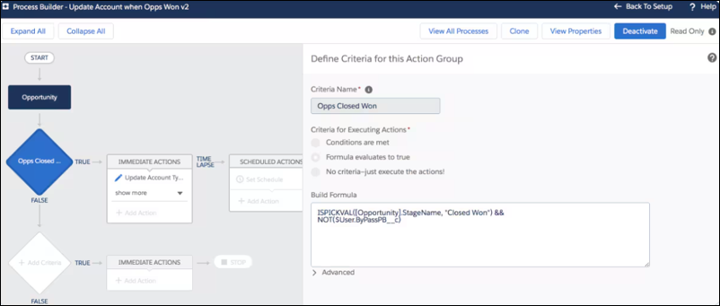 Example of process builder defining criteria