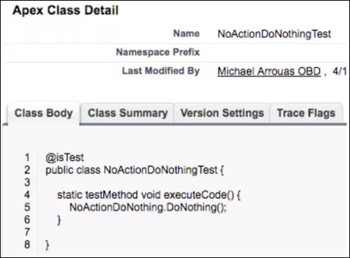 Example of apex class test method