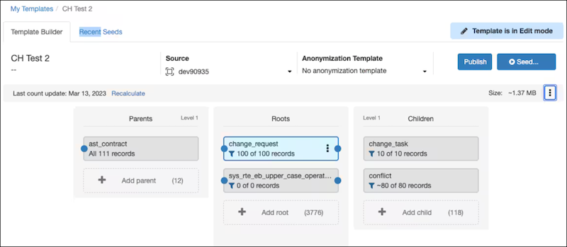 Seeding template edit mode for ServiceNow