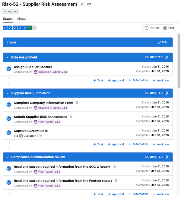 Example workflow with stages and tasks