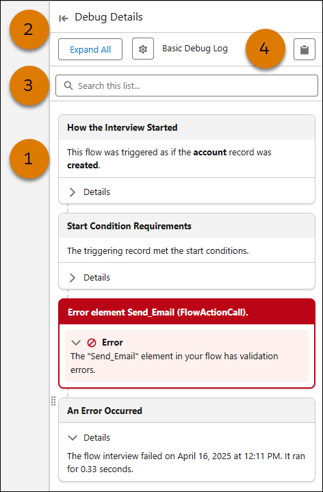 Debug Details panel.