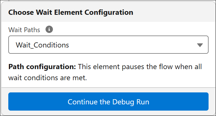 Wait element debug configuration