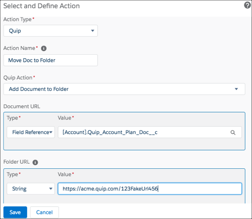 Quip action to add the document to a shared folder.