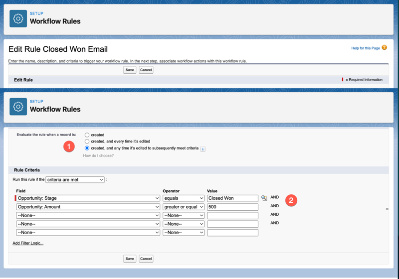 Set up of workflow rule