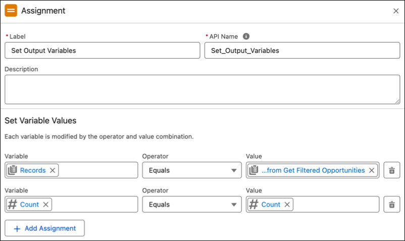 Assignment element configuration