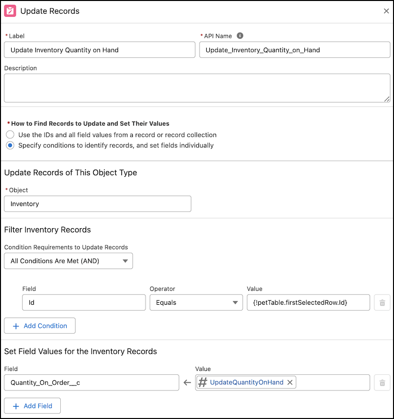 Configuración del elemento Actualizar registros