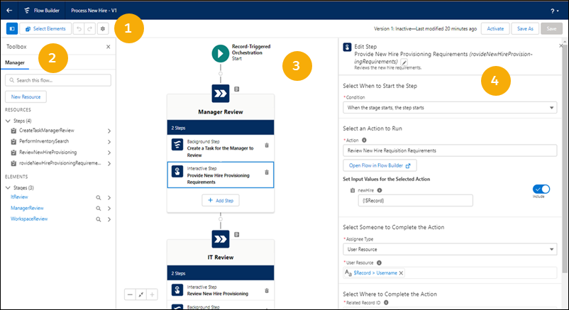 Interfaz de usuario de Flow Builder