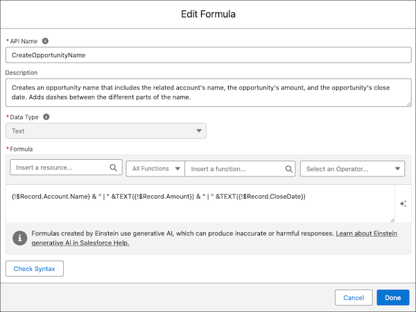 Recurso de fórmula que calcula el nombre