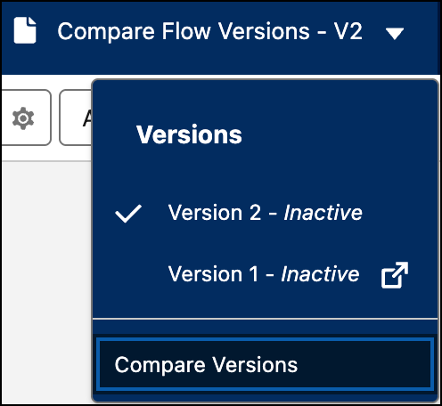 Flow Builder の [バージョンの比較] オプション