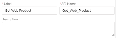 [Get Web Product (Web 製品の取得)] の [新規アクション] ウィンドウ