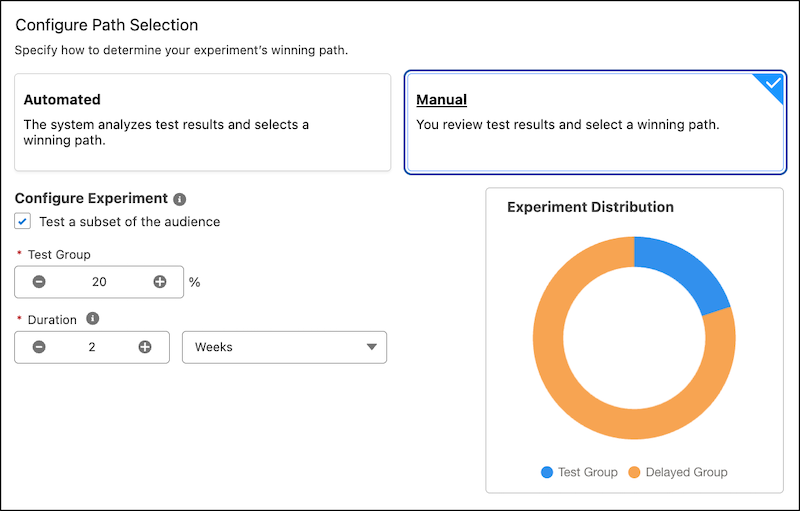 O painel de configuração de seleção de caminho manual