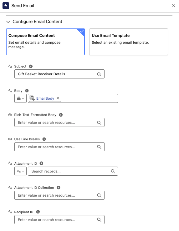 Configuração de tarefa para o departamento de envio