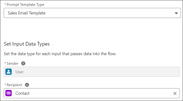 Flow Builder 中流的选定提示模板类型和收件人