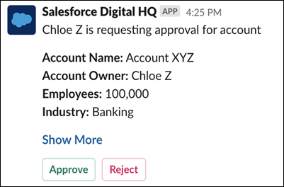 An approval request in Slack