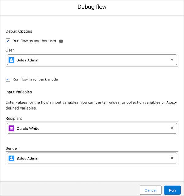 Debugging options and input variables