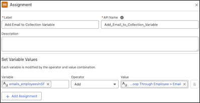 Assignment element configuration