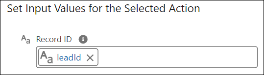 The inputs on the Local Action pass the leadId variable into the Record ID attribute in the Aura component
