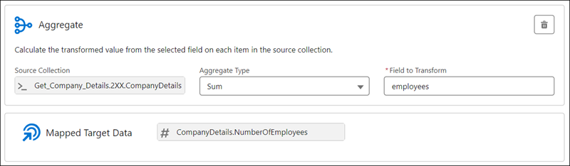 Aggregate panel that shows Sum as the selected option for the Aggregate Type field