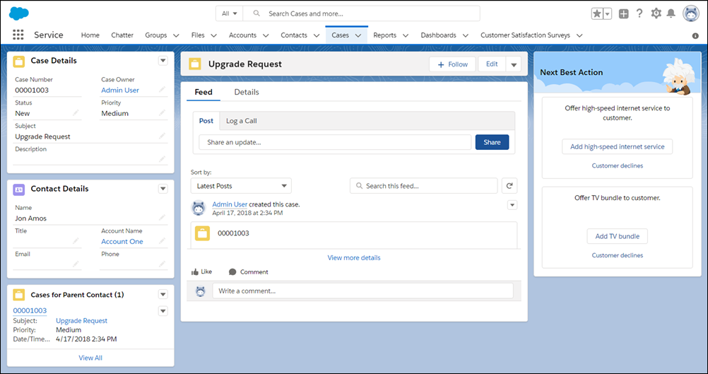 Screenshot of a record page with Einstein recommendations.