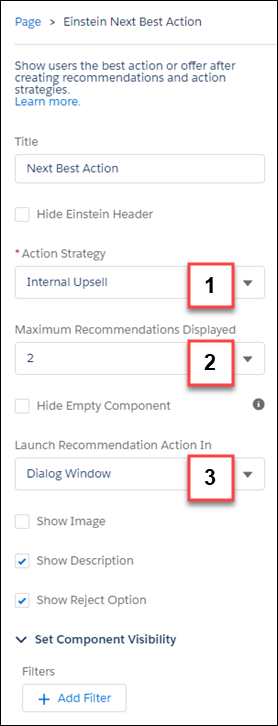 Einstein Next Best Action component properties