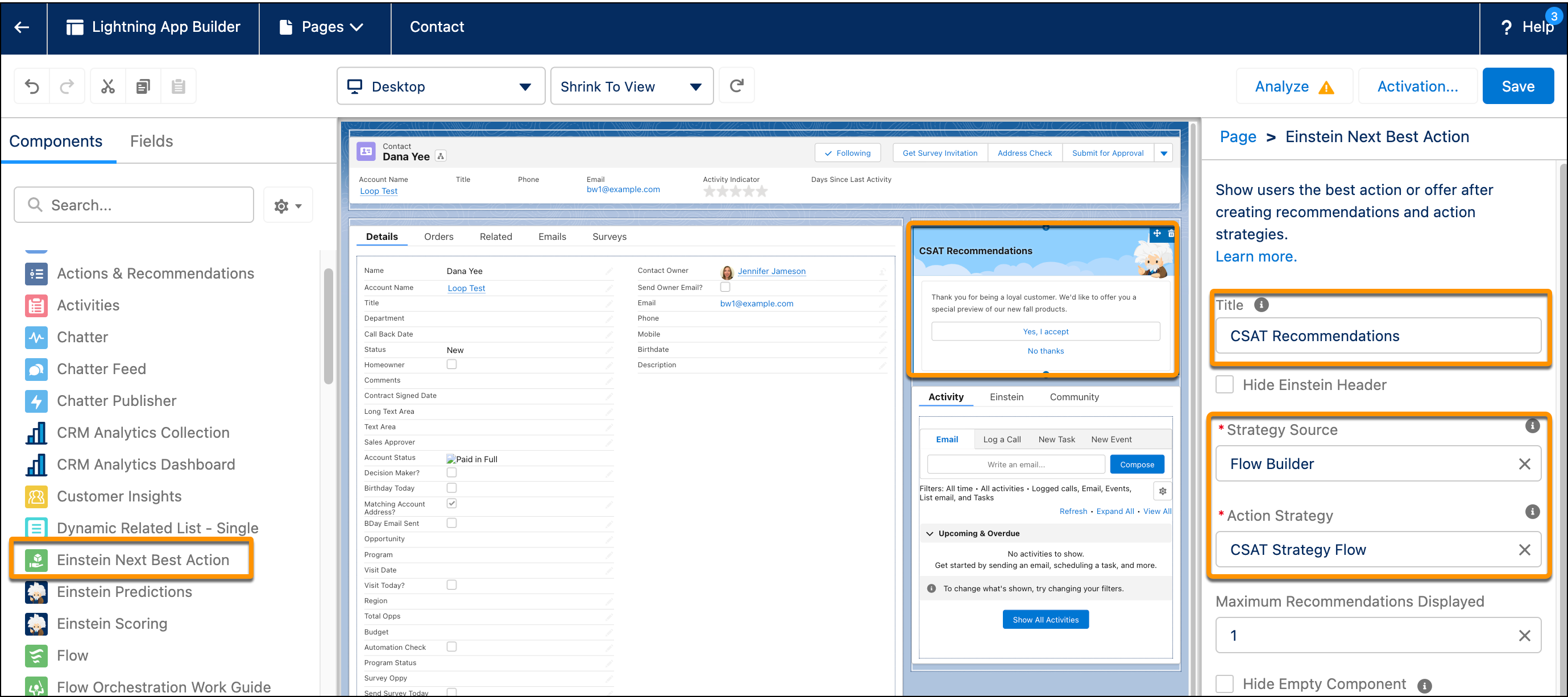 Adding the NBA component to the Contact page