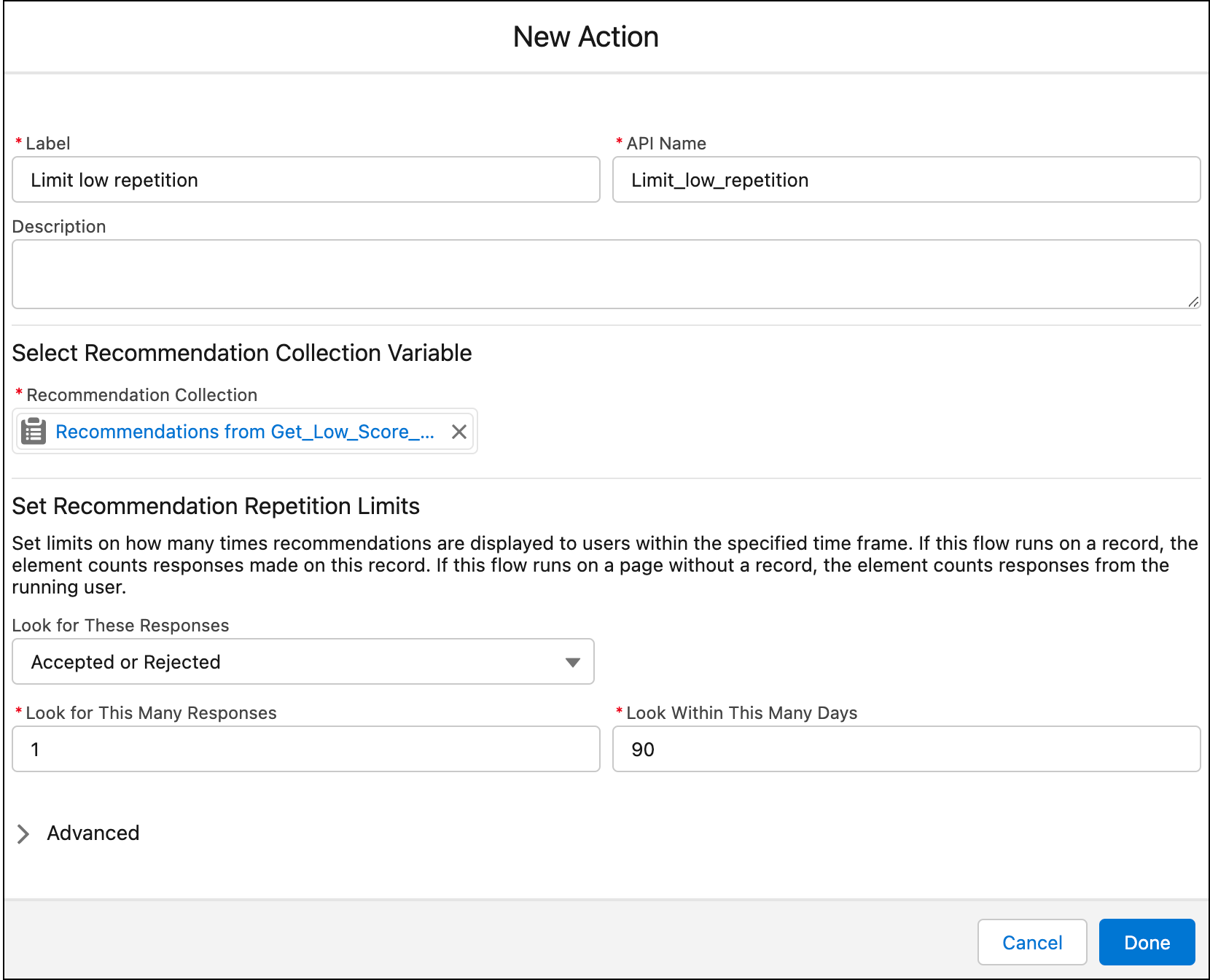 Setting limit repetitions and assigning output