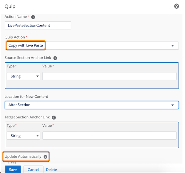 Live Paste fields in Process Builder