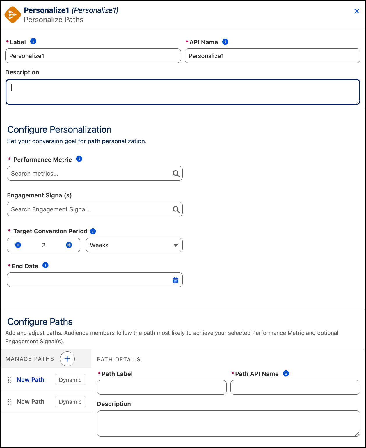 Personalize Paths element configuration