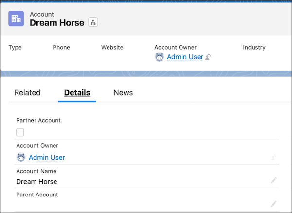 Página de cuenta de Dream Horse.