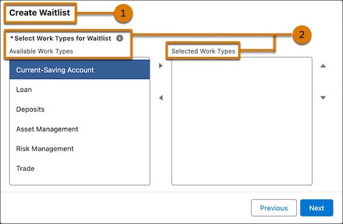 [Select Work Types for Waitlist (待機リストの作業種別を選択)] 画面