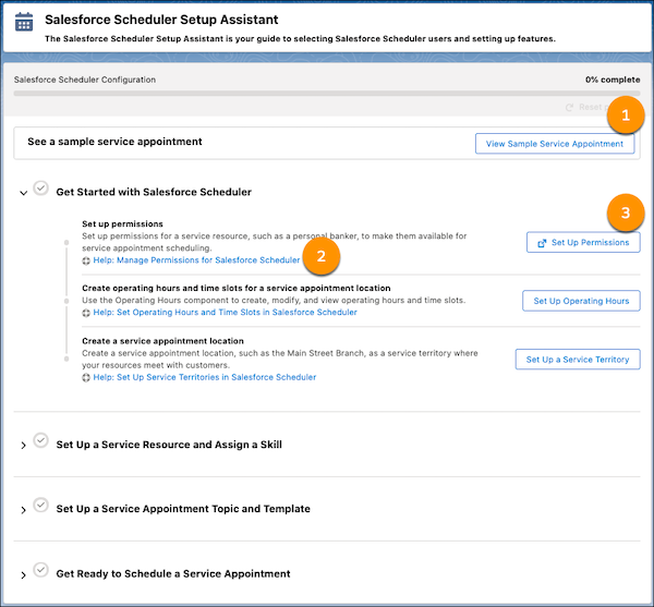 Asistente de configuración de Salesforce Scheduler con llamadas.
